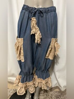Antique Lace Bloomers Upcycled  Pantaloons  One Size Fits M-XL  Cropped Wide Leg